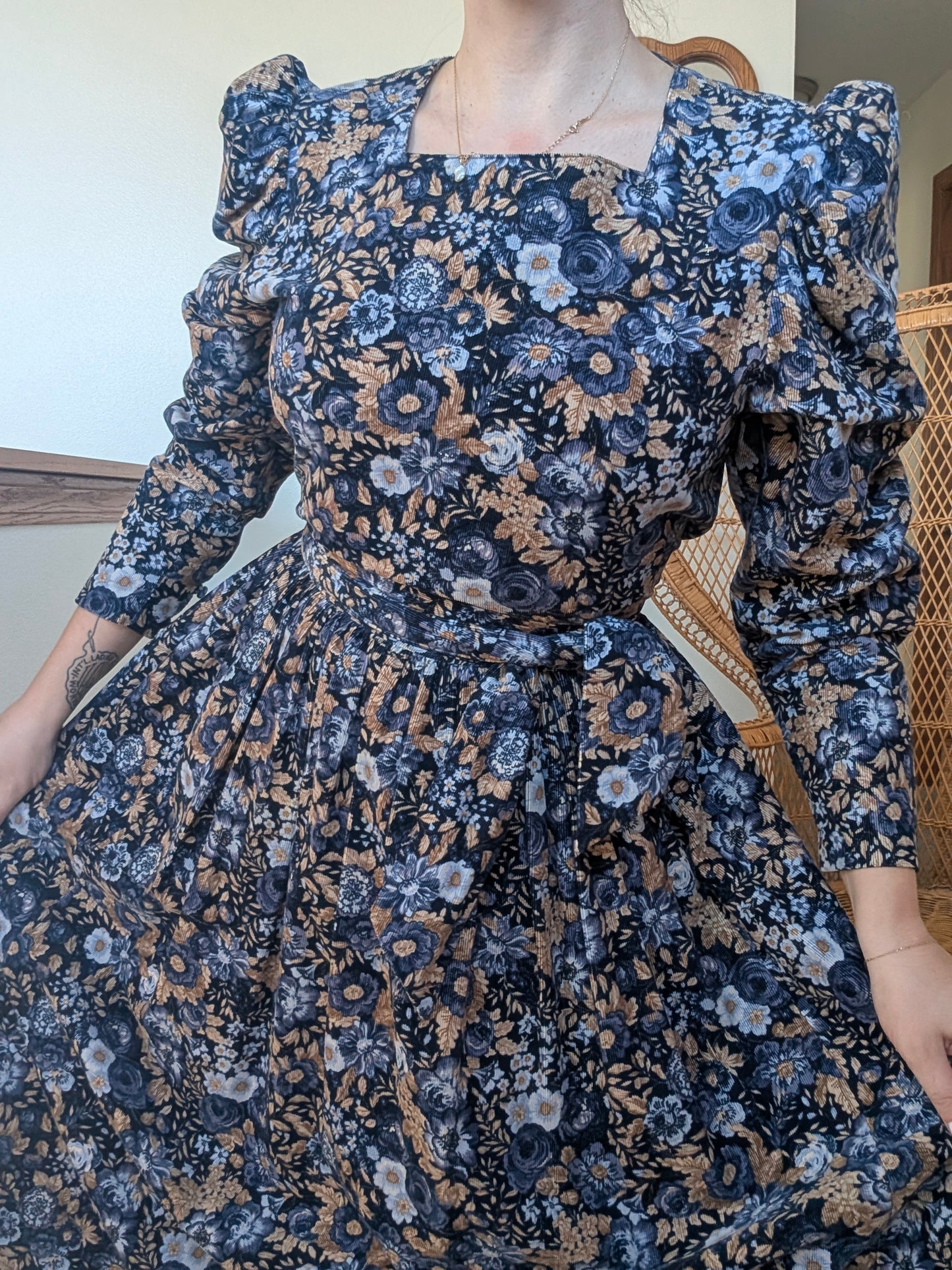 1980s Laura Ashley corduroy dress