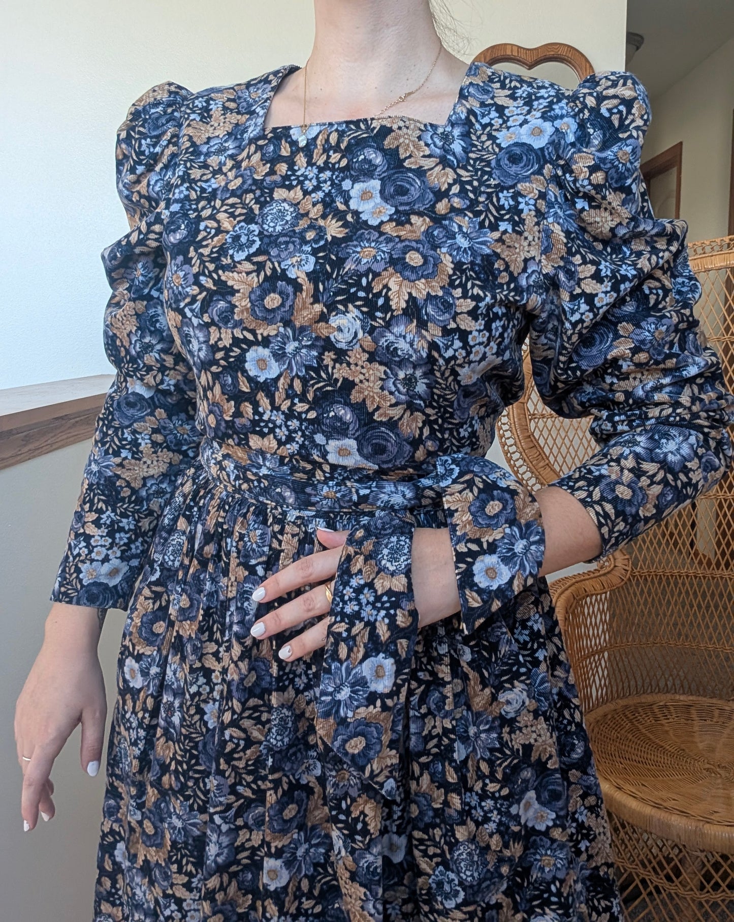 1980s Laura Ashley corduroy dress