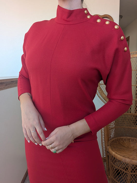 1980s Saks cherry red dress