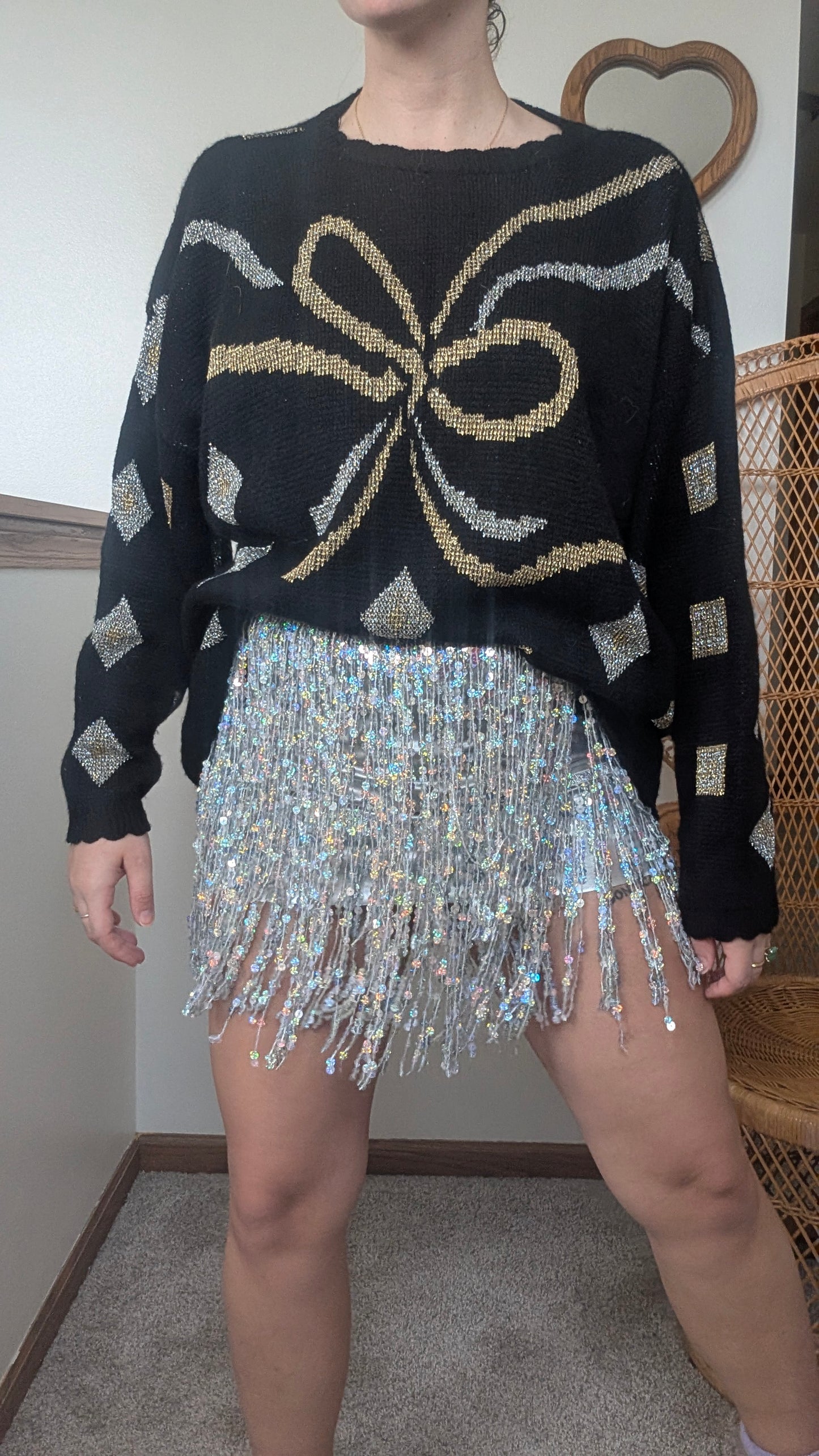 1980s metallic bow sweater