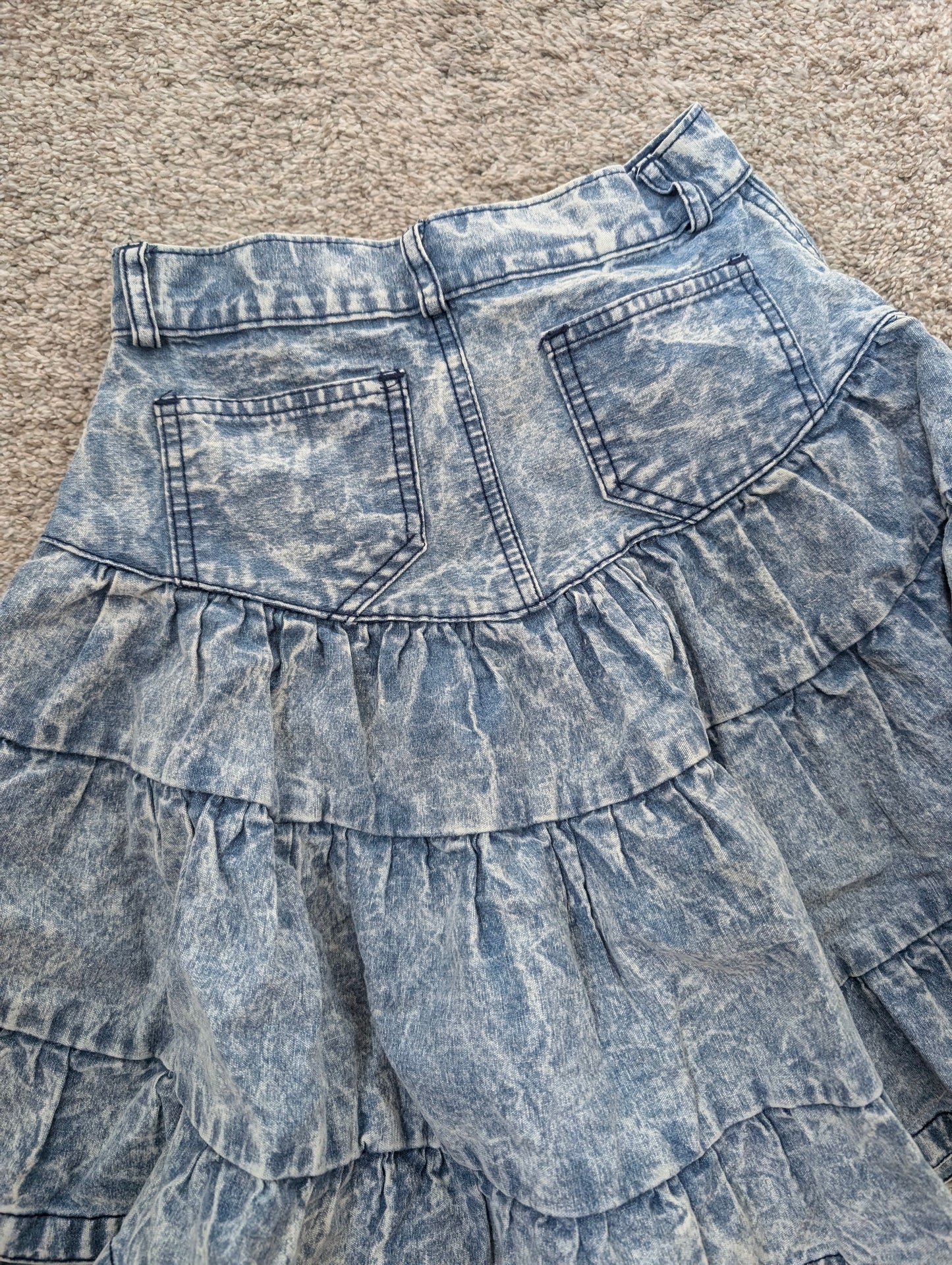 1990s bleach dyed tiered skirt