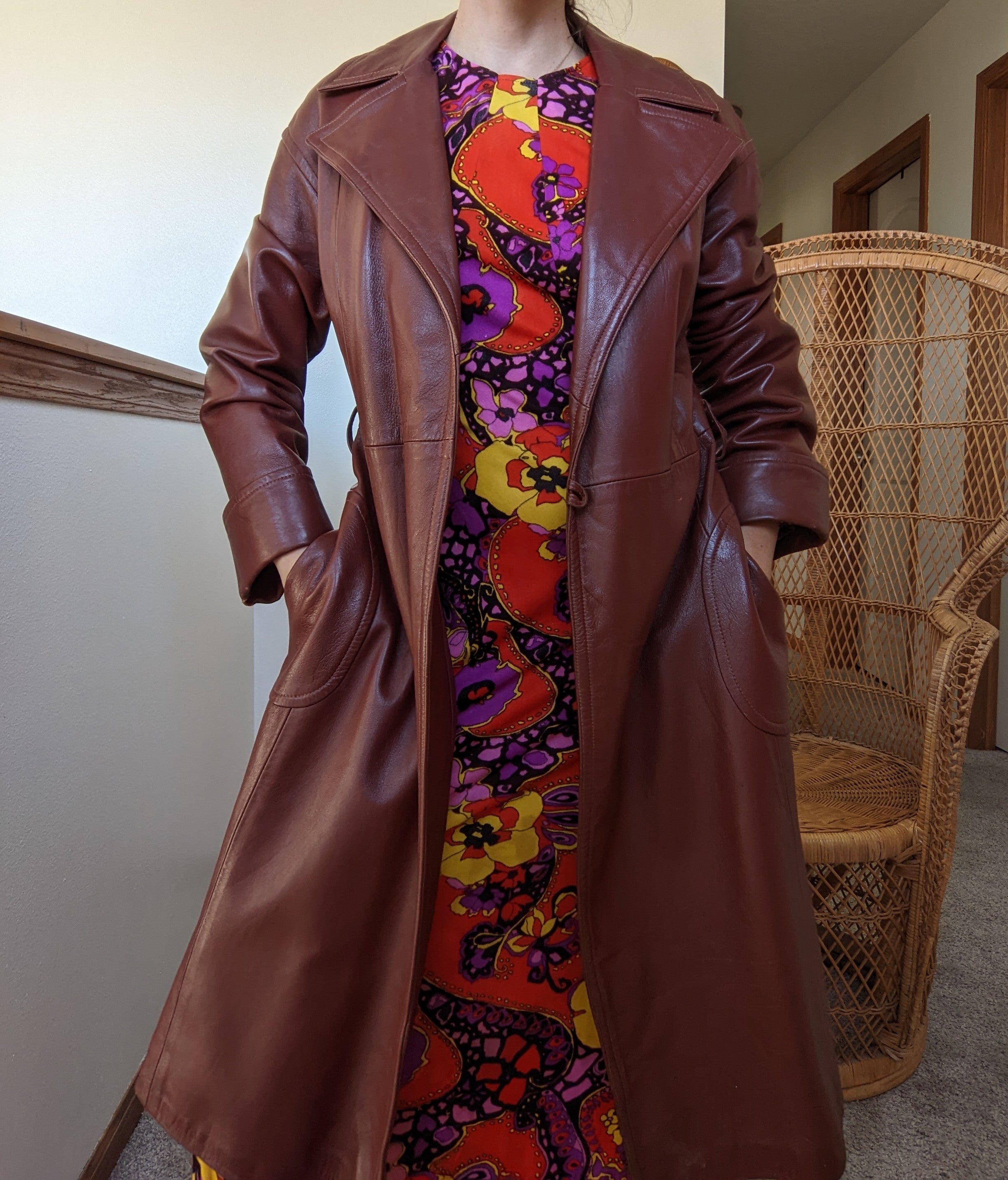 70s leather trench outlet coat