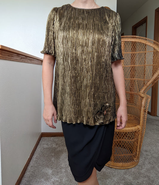 1980s Shimmery Gold Cocktail Dress