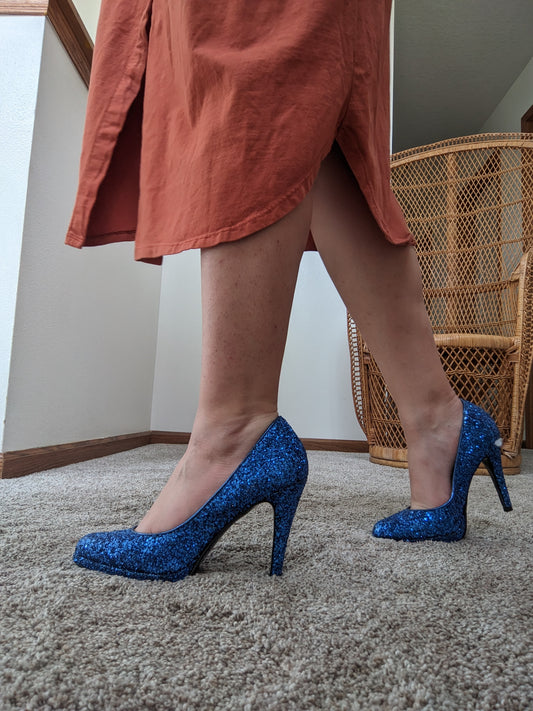 Modern true blue sequin heels