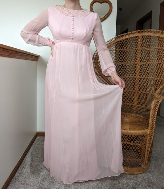 1960s union made baby pink maxi dress